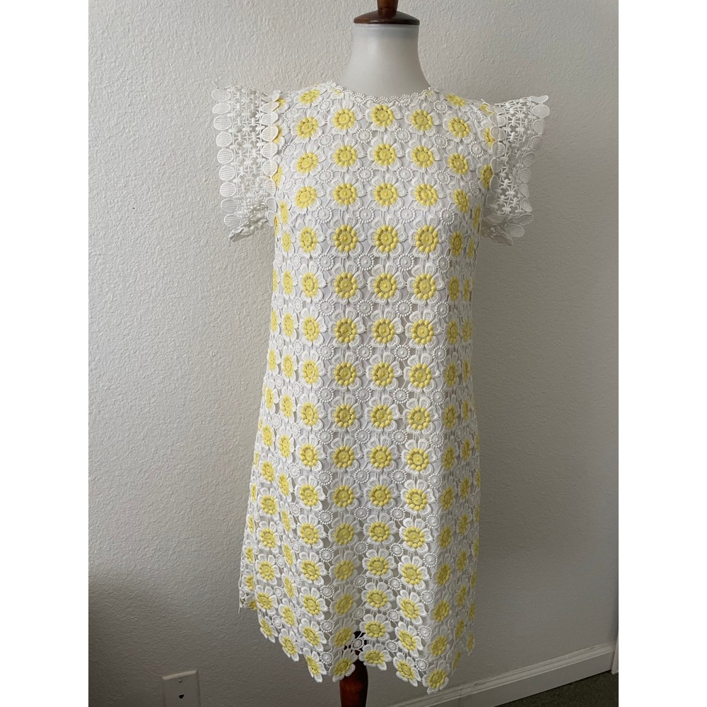 J.Crew Floral Crochet Dress Women 0 Shift Mod Cottagecore Retro Resortwear